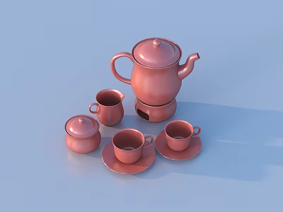 Pink Kitchenware Tea Set with Teapot Cups Saucers and Lidded Container 3d model