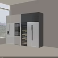 Modern Kitchen Integrated Cabinetry With Refrigerator Freezer And Glass Door Storage