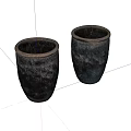 Two Black Ceramic Pots With Handcrafted Texture And Cylindrical Open Mouth Design