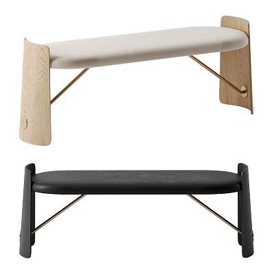 Modern Upholstered Benches With Wooden Legs And Metal Frames In Light Dark Tones 3d model