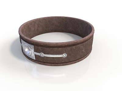 Brown Leather Bracelet With Silver Metal Decoration And Transparent Gemstone 3d model