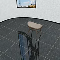 Brown Wooden Stool With Woven Seat On Black Glossy Floor Simple Design