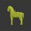 Green Metallic Horse Sculpture With Decorative Patterns And Shiny Reflective Base