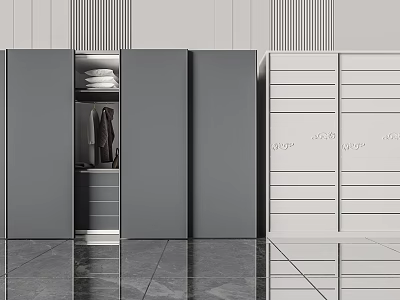 Sleek Modern Two Tone Wardrobe Design With Sliding Doors Hanging Rods And Drawers 3d model