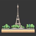 Eiffel Tower Architecture with Square Platform and Lush Green Trees 3d model