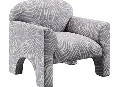 Modern Accent Chair With Gray White Zebra Striped Pattern And Organic Shape Design 3d model