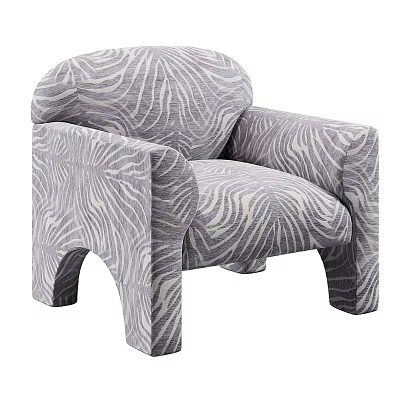 Modern Accent Chair With Gray White Zebra Striped Pattern And Organic Shape Design 3d model