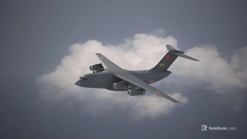 Gray Fighter Jet Flying High In Sky With White Clouds 3d model 