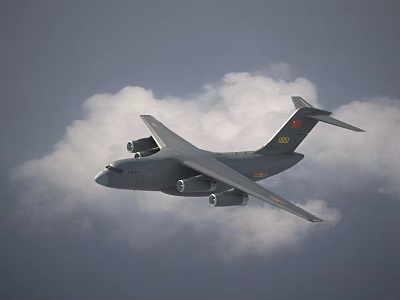 Gray Fighter Jet Flying High In Sky With White Clouds 3d model