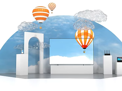 Blue Sky White Clouds DP Exhibition Wall Hot Air Balloon Display Cabinet Arch Cloud Gate Art Abstract Electrical Exhibition Fashion Online Celebration Card Classic Conference Exhibition 3d model