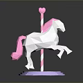 Low Poly Carousel Horse Decorative Figure With Pink Mane And Purple Base Pole