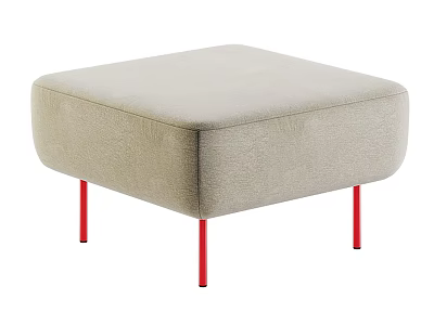Light Gray Upholstered Ottoman with Red Metal Legs and Modern Design 3d model