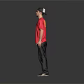 Man in Red T-shirt and Black Cap Standing with Black Pants and Shoes