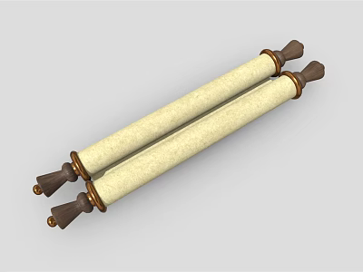 Two Traditional Scrolls With Wooden Handles And Ivory Paper Surfaces 3d model
