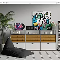USM Entrance Cabinet Decorative Cabinet Sideboard Lazy Sofa Bookshelf System Cabinet Metal 3d model