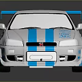 Silver Racing Car With Blue Stripes Rear Spoiler And Sporty Wheels