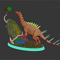 Yellow Dinosaur With White Spots Spiked Back And Green Tree On Rock Base