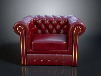 Classic Red Leather Tufted Armchair Featuring Elegant Brass Nailhead Trim Design 3d model