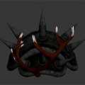 Fantasy Weapon With Spiked Black Core And Antler Shaped Green Accents