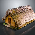 Natural Thatched House Model With Wooden Beams Mud Walls And Small Plants