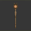 Golden Wooden Scepter With Round Top And Red Emblem Design