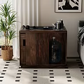 Dark Wooden Side Table With Storage Drawers And Cabinet For Living Room