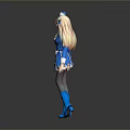 3D Model Woman In Blue Dress With Long Blonde Twin Ponytails And Blue Boots