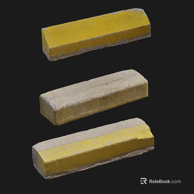 Road Facilities Featuring Yellow And Gray Curb Stones For Urban Streets 3d model 