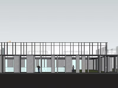 Modern Office Building Exterior With Glass Curtain Wall Steel Structure And Entrance Area 3d model