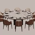 Round Dining Table Set With Eight Chairs Marble Top Tableware And Flower Vase 3d model