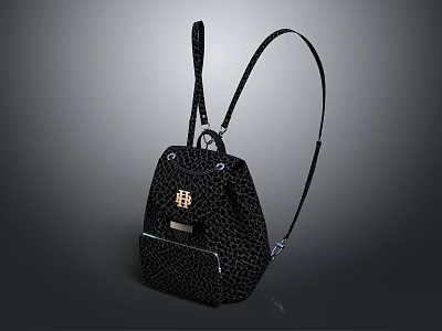 Stylish Black Leopard Print Backpack with Metal Buckle and Adjustable Shoulder Strap 3d model
