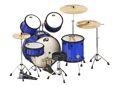 Blue Complete Drum Set With Bass Tom Snare Drums Cymbals Pedal And Stands 3d model