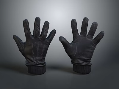 Pair of Black Leather Gloves With Five Fingers And Knitted Cuffs Design 3d model
