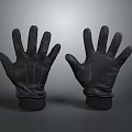 Pair of Black Leather Gloves With Five Fingers And Knitted Cuffs Design