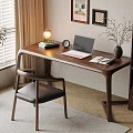 Home Office Workspace With Wooden Desk Laptop Table Lamp Chair Bookshelf And Potted Plant