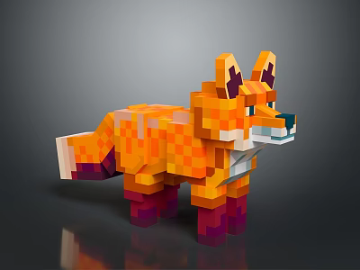 Pixel Art Fox 3D Rendered Colorful Character With Vibrant Orange Fur And Purple Legs 3d model