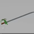 Silver Decorative Sword With Green And Orange Hilt On Reflective Dark Background