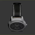 Stylish Silver Watch With Black Dial Leather Strap And Subdials Design