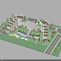 Luxury Resort Building Complex With Rooftop Gardens Palm Trees And Swimming Pool