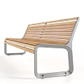 Modern Roadside Facilities Featuring Wooden Bench Metal Trash Can And Street Lamp