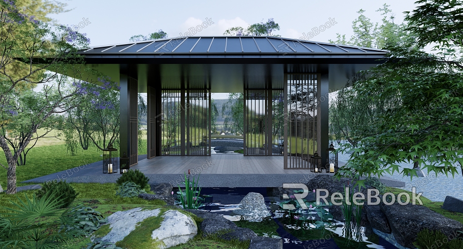 New Chinese Style Gazebo Gazebo Landscape model