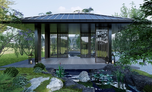 New Chinese Style Gazebo Landscape 3d model