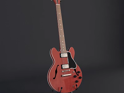 Vibrant Red Electric Guitar With Classic Body Design And Black Pickups 3d model