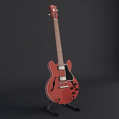 Vibrant Red Electric Guitar With Classic Body Design And Black Pickups 3d model