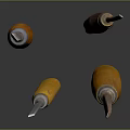3D Rendered Hardware Tools Chisels With Wooden Handles And Rusty Metal Parts On Dark Background
