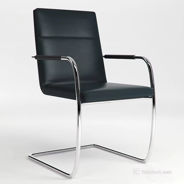 Black Leather Office Chair With Chrome Armrests Frame And Modern Design Style 3d model 
