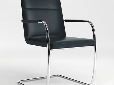 Black Leather Office Chair With Chrome Armrests Frame And Modern Design Style 3d model
