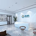 Modern Service Hall Interior With Reception Desk Marble Wall And Plants