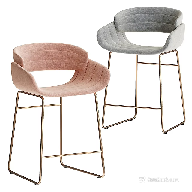 Modern Pink And Gray Upholstered Bar Stools With Sleek Metal Legs 3d model 