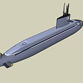 Gray Military Submarine 3D Model With Conning Tower And Yellow Tail Section